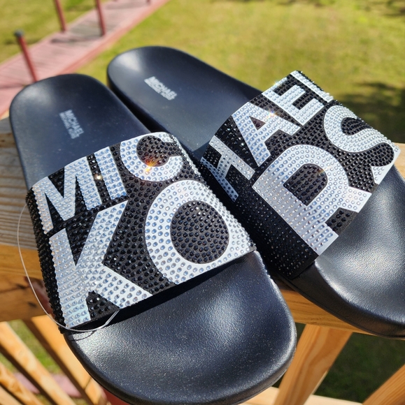 New Michael Kors Rhinestone Slides - Picture 4 of 5